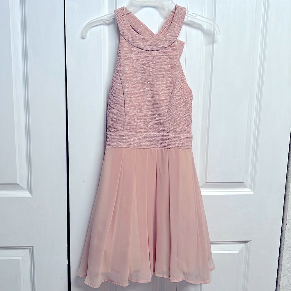 Trixxi Pastel Pink Silver Glitter Tank Skater Dress Jr Size 1